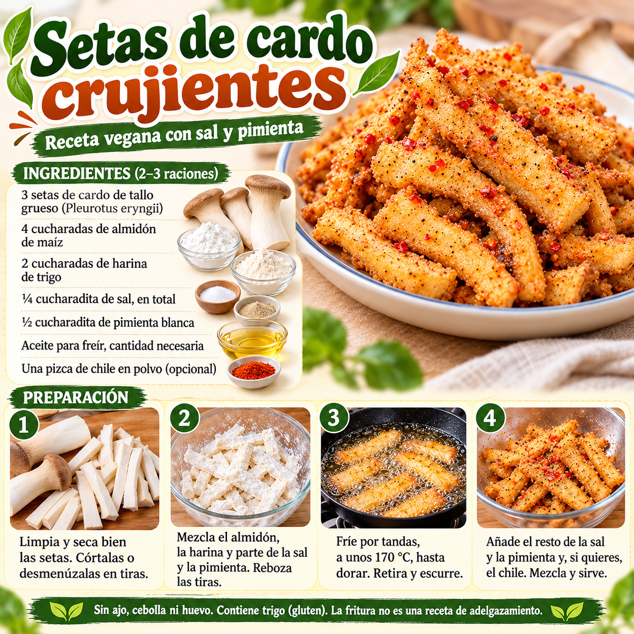 Setas de cardo crujientes con sal y pimienta: receta vegana