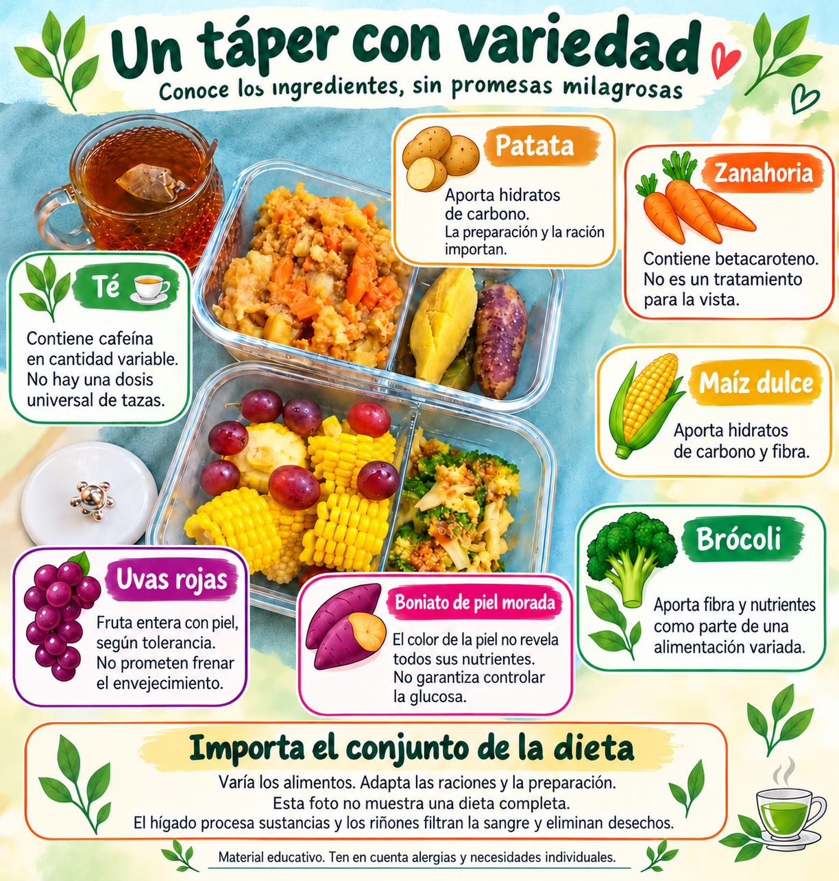 Un táper con variedad: ingredientes sin promesas milagrosas