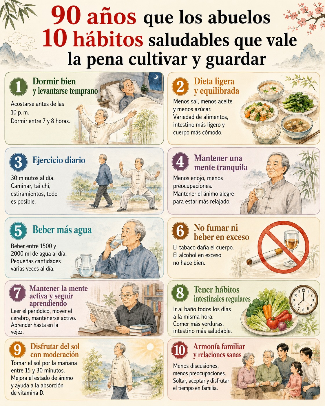 10 hábitos saludables de los abuelos que llegan a los 90 años