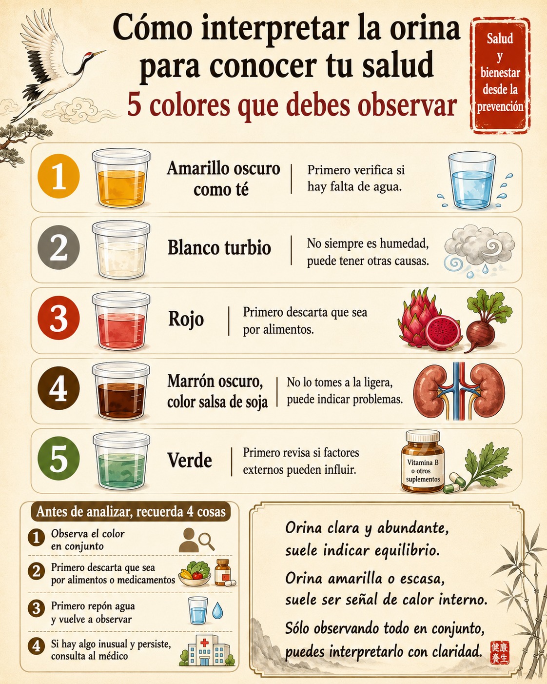 Cómo interpretar el color de la orina: 5 colores que observar
