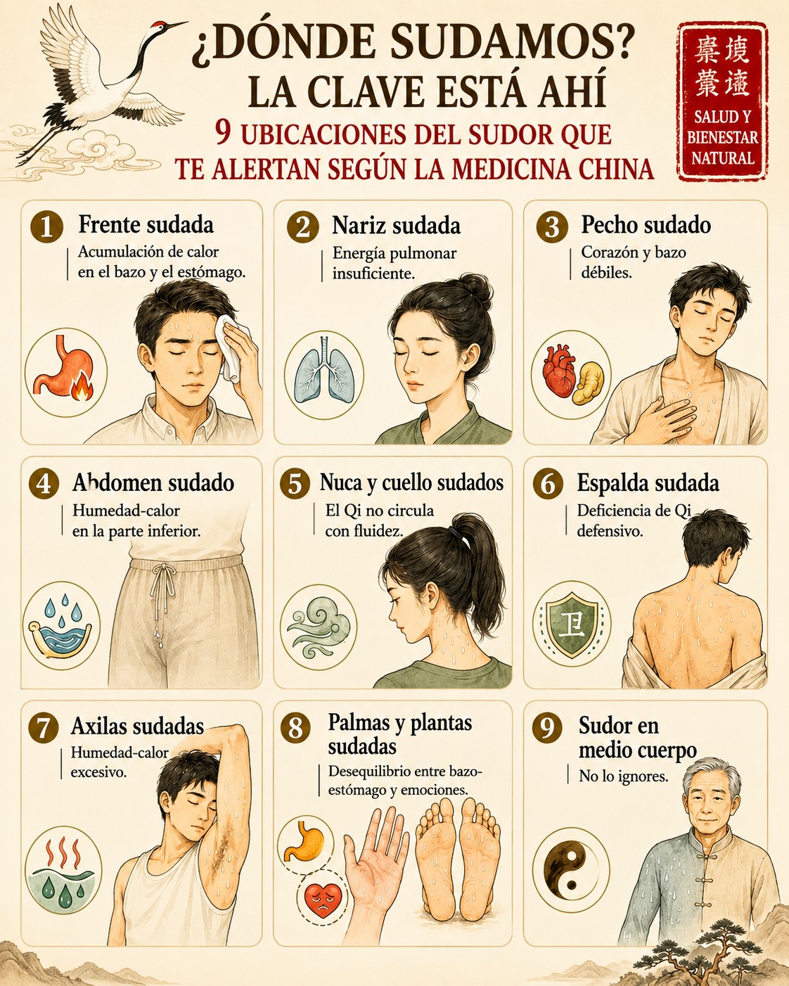 ¿Dónde sudamos? 9 ubicaciones del sudor según la medicina china