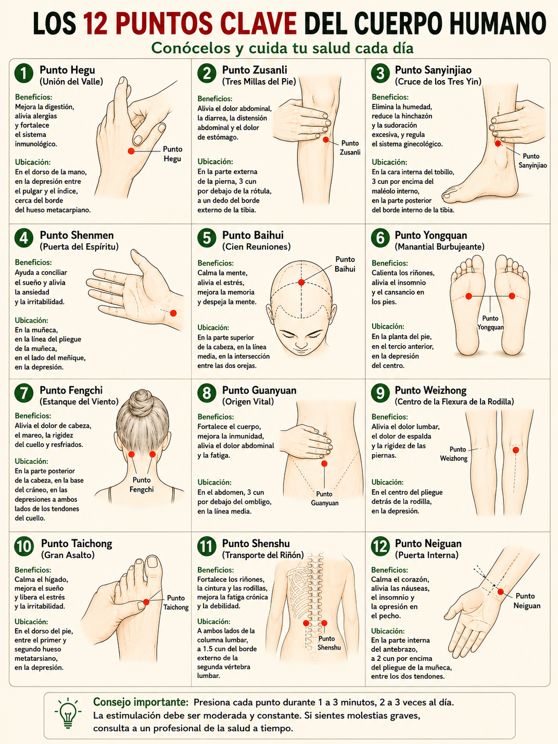 ¡Los doce puntos de acupuntura más importantes del cuerpo humano!