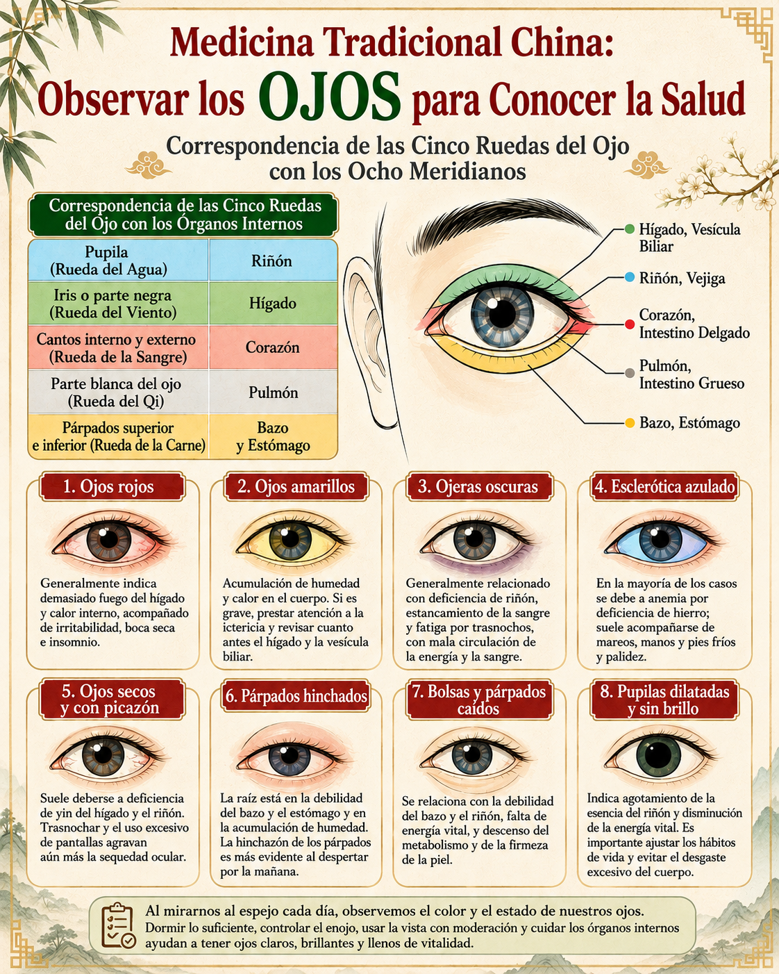 Diagnóstico de la salud observando los ojos según la medicina tradicional china
