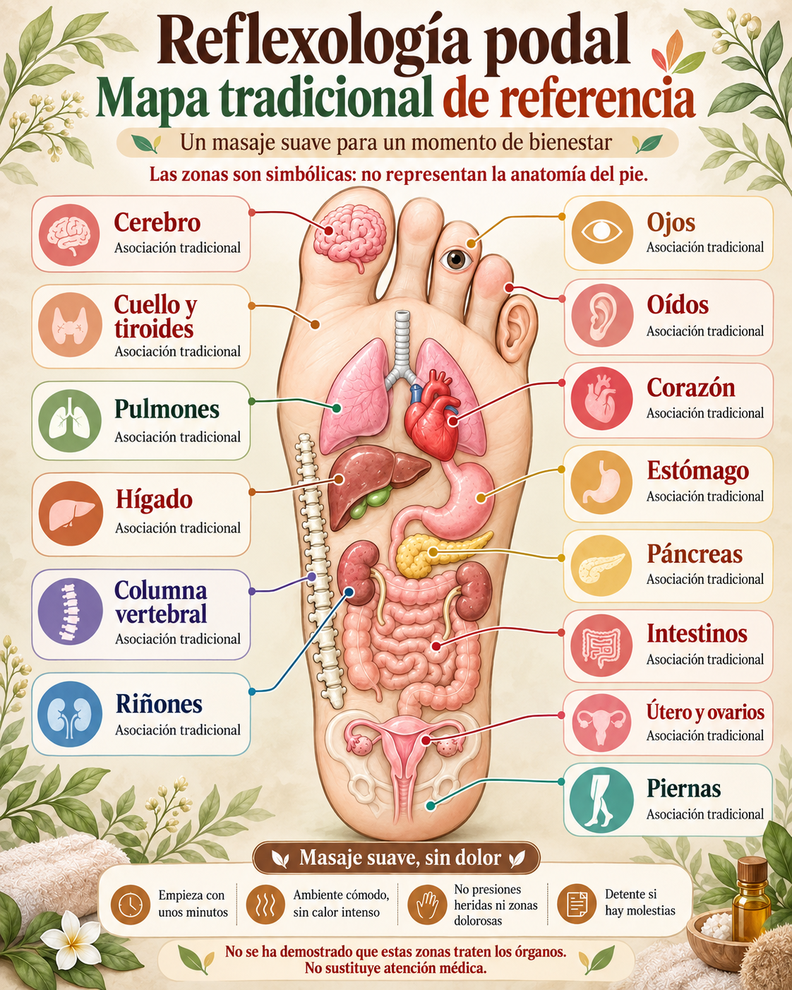 Reflexología podal: mapa tradicional de referencia