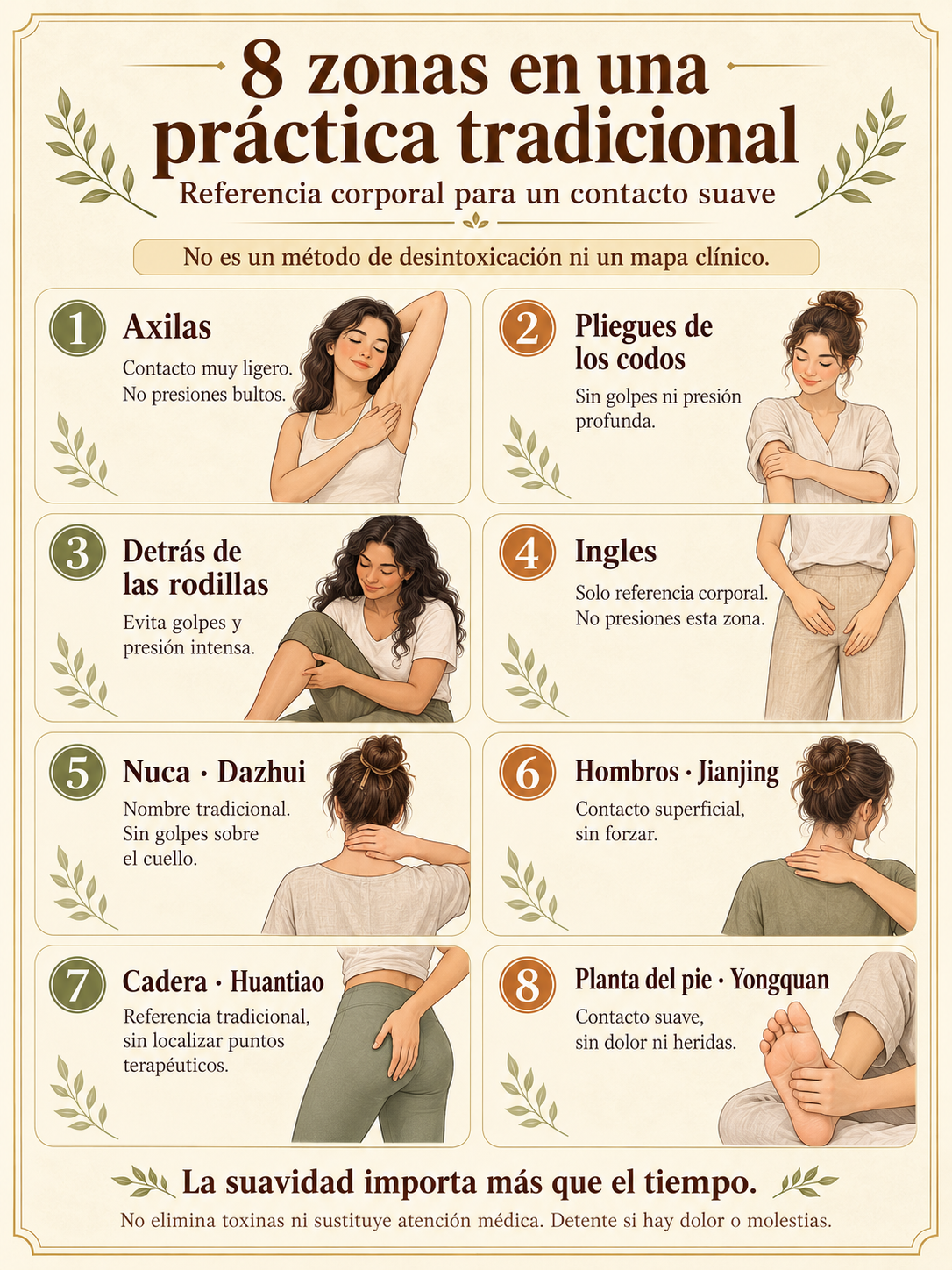 8 zonas en una práctica tradicional: contacto suave