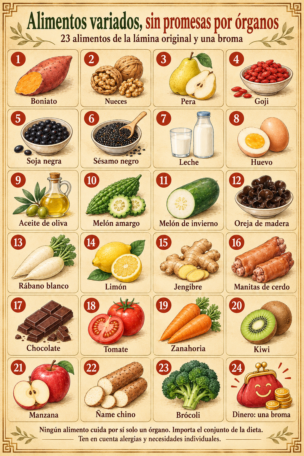 Alimentos variados, sin promesas por órganos